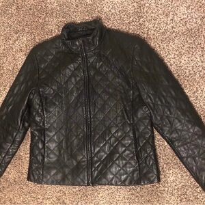 Coldwater Creek Quilted Black Leather Jacket, L